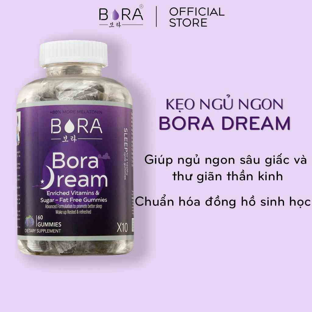 Kẹo Ngủ Ngon Giấc BORA DREAM Hỗ Trợ Mất Ngủ Điều Hòa Đồng Hồ Sinh Học Hủ 60 viên