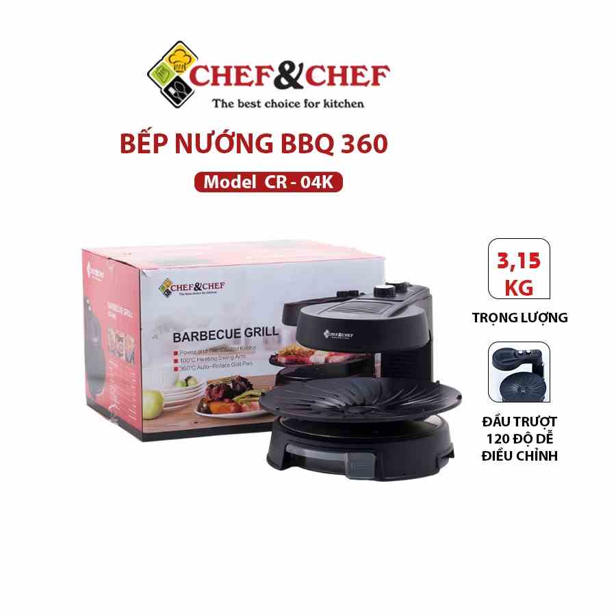 Bếp nướng BBQ 360 CHEF&CHEF, Chảo nướng xoay 360 độ tự động giúp thức ăn chín đều