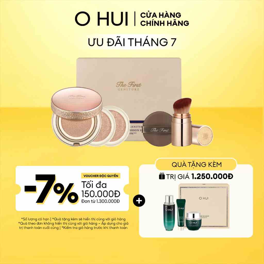 Bộ phấn nước tinh chất vàng 24k OHUI The First Ampoule Cover Cushion SPF50+ PA+++ (Màu 01 Sắc da sáng)