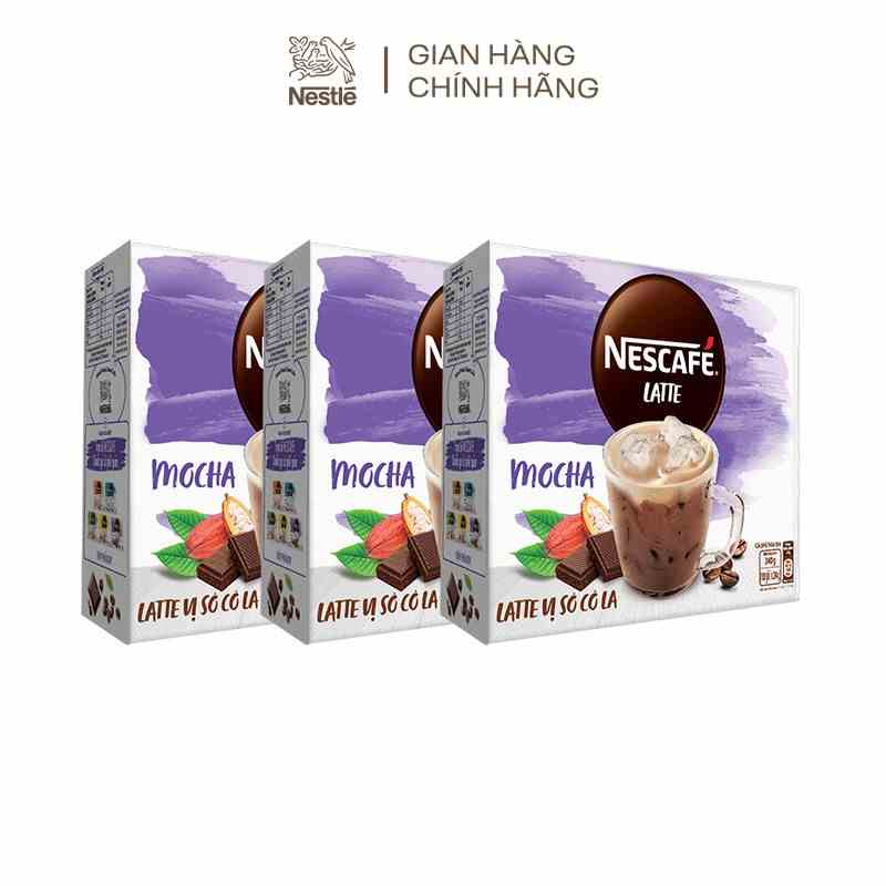 Combo 3 hộp Cà phê hòa tan NESCAFÉ Latte vị Sô Cô La BAO BÌ MỚI (10 gói x 24g)