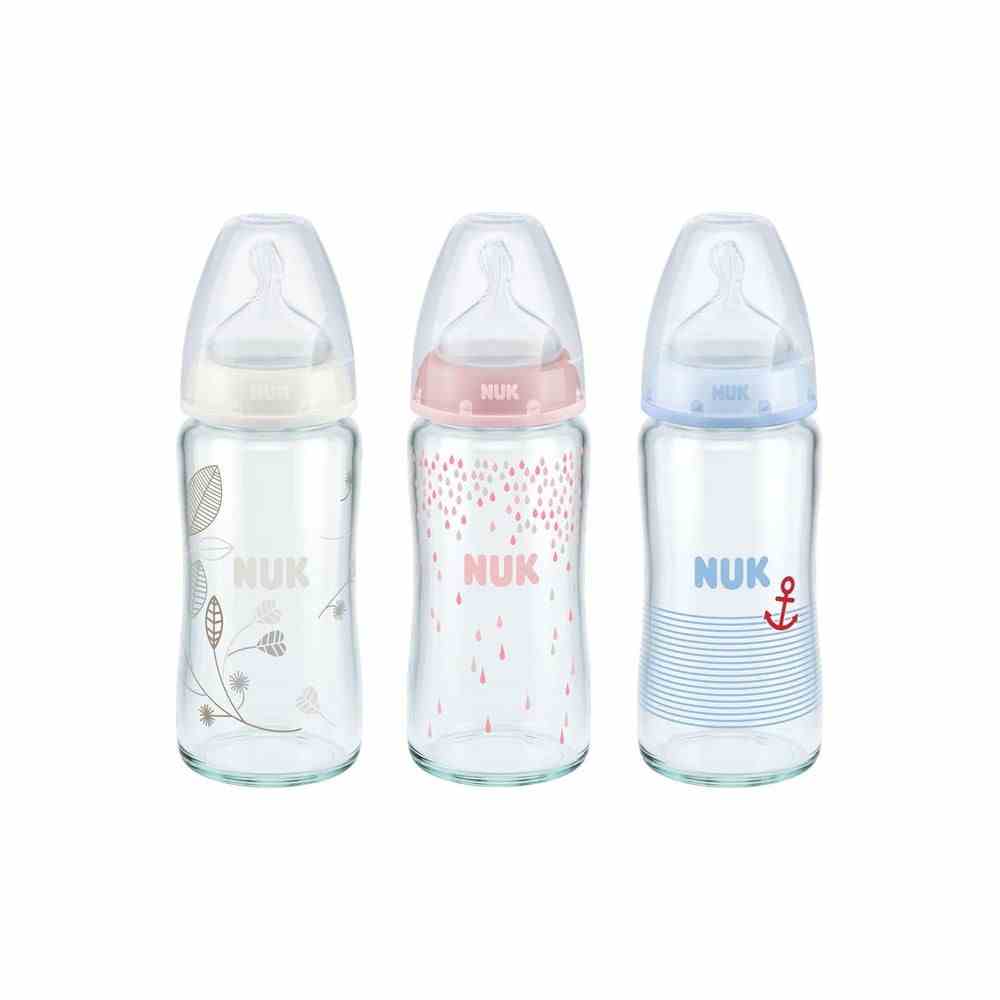 Bình sữa NUK thủy tinh 120 - 240ml ty Silicone S1-M ( Giao màu ngẫu nhiên)