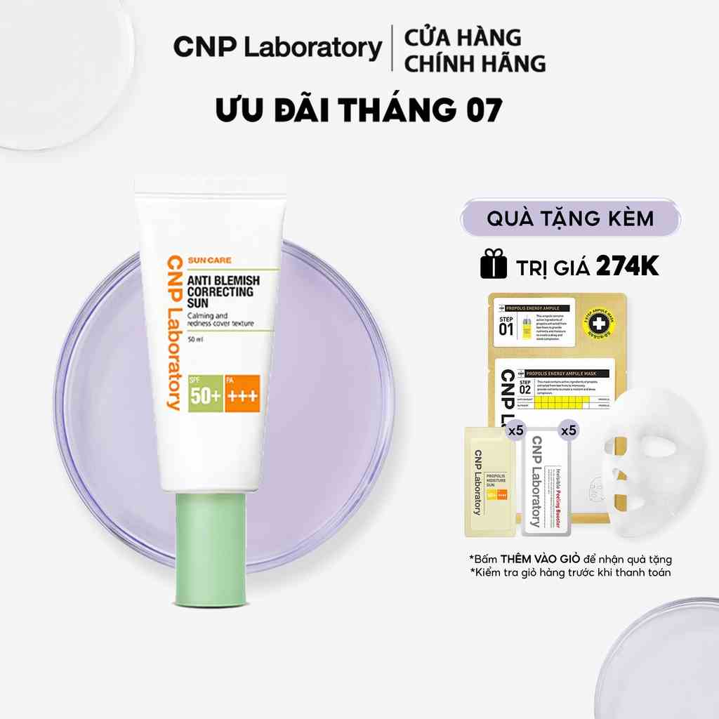 [Mã COSCNBE6 giảm 10% đơn 500K] Kem chống nắng giảm mẩn đỏ cho da mụn CNP Laboratory SPF50+/PA+++ 50ml