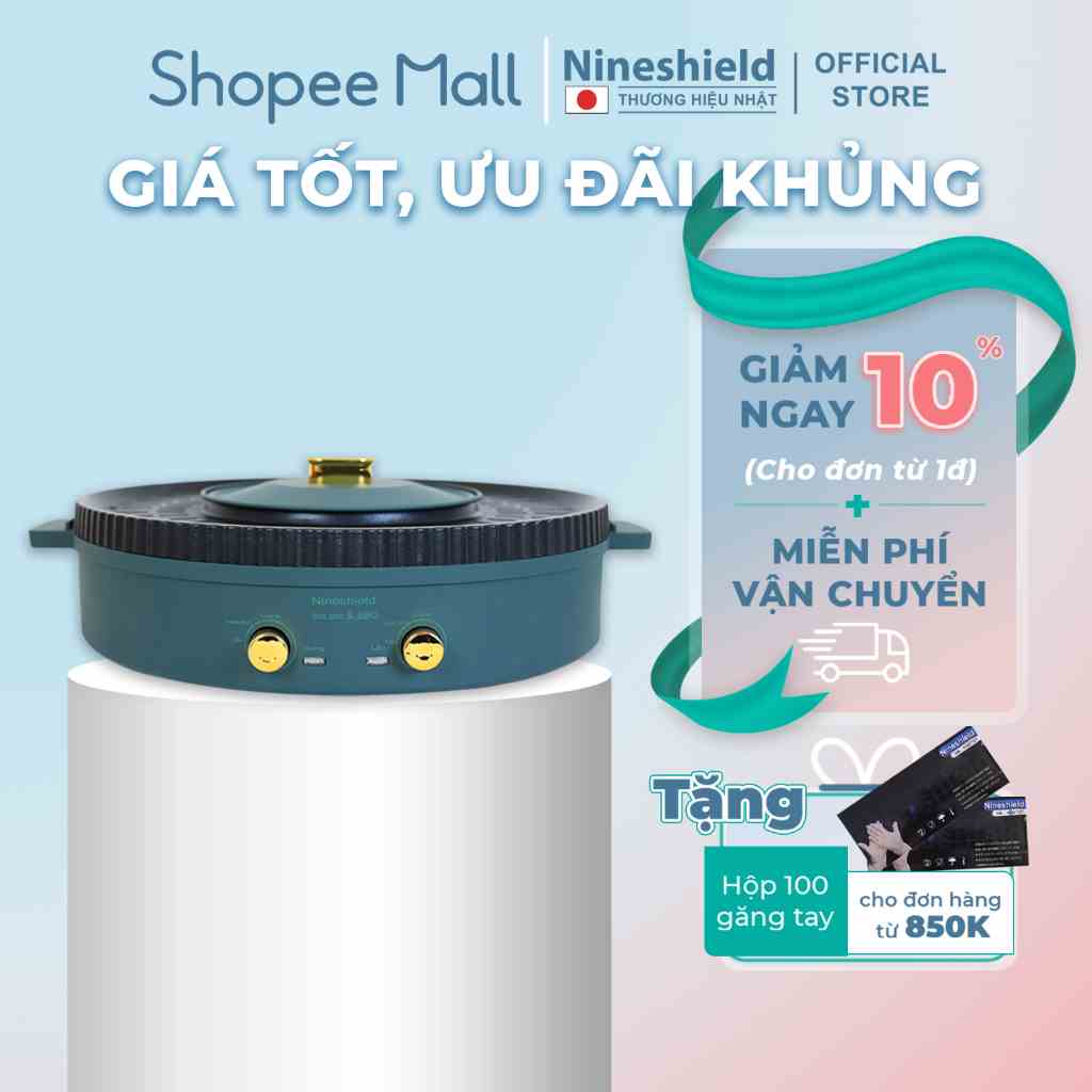 Bếp nướng điện Nineshield KB518 loại to 51cm - Bếp lẩu nướng đa năng 2 trong 1 tiện lợi - Chống dính - Hàng chính hãng