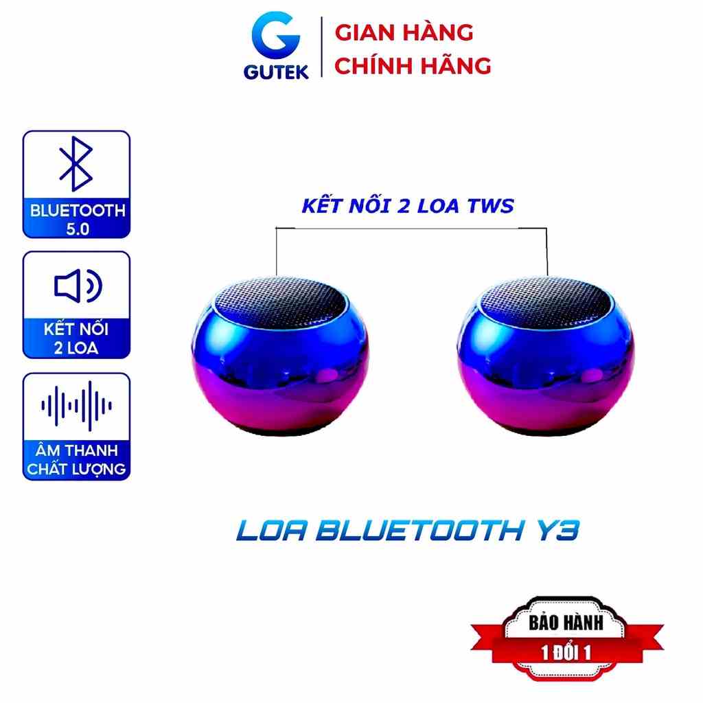 Loa bluetooth mini không dây nghe nhạc kết nối được 2 loa Gutek Y3 âm thanh hay vỏ kim loại nhiều màu