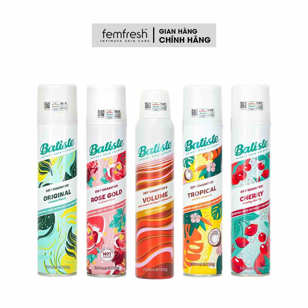 Dầu Gội Khô Mini Batiste Dry Shampoo Hết Ngứa, Hết Bết Dính Tóc Bồng Bềnh Tức Thì 200ml/50ml