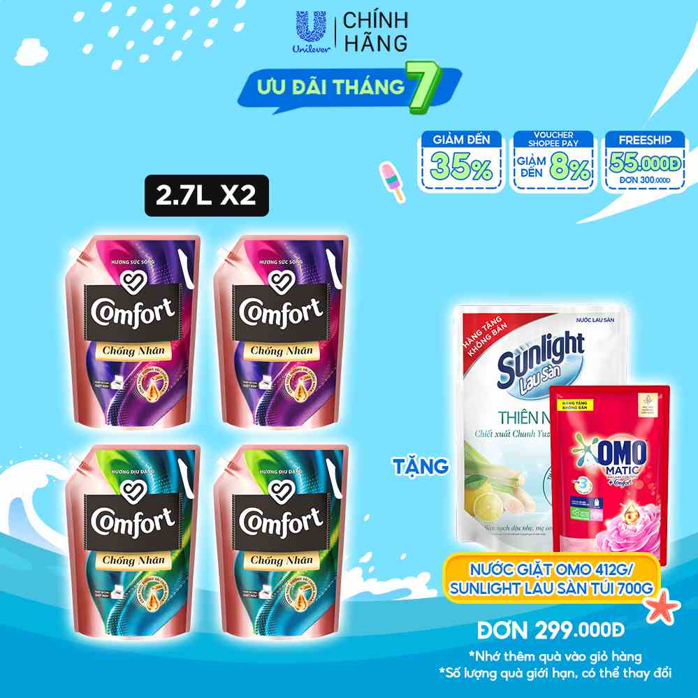 Combo 2 Túi Nước Xả Vải Comfort Chống Nhăn 2.7L