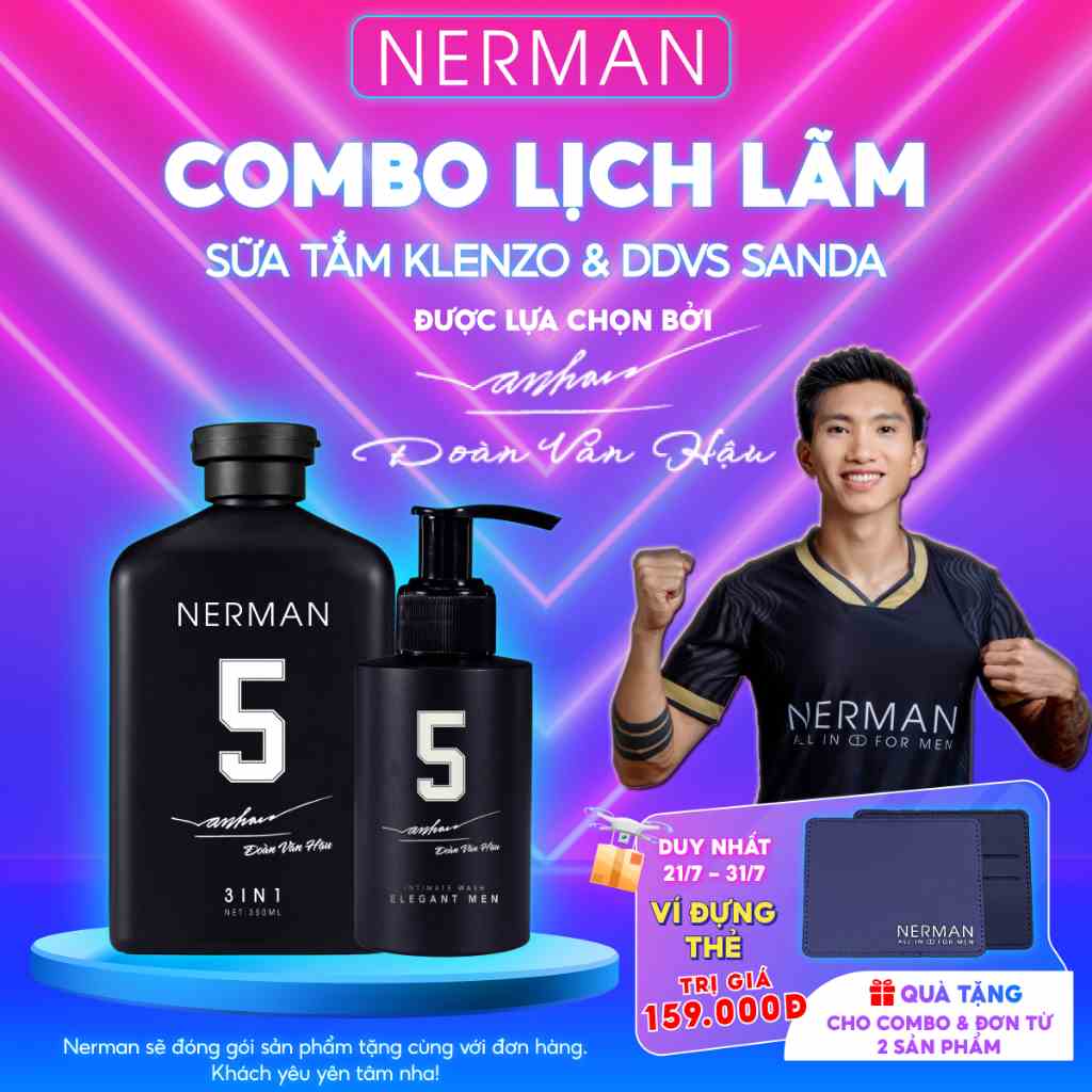 [BẢN GIỚI HẠN]Combo lịch lãm Nerman - Sữa tắm gội hương nước hoa cao cấp 350ml & Gel vệ sinh nam 100ml