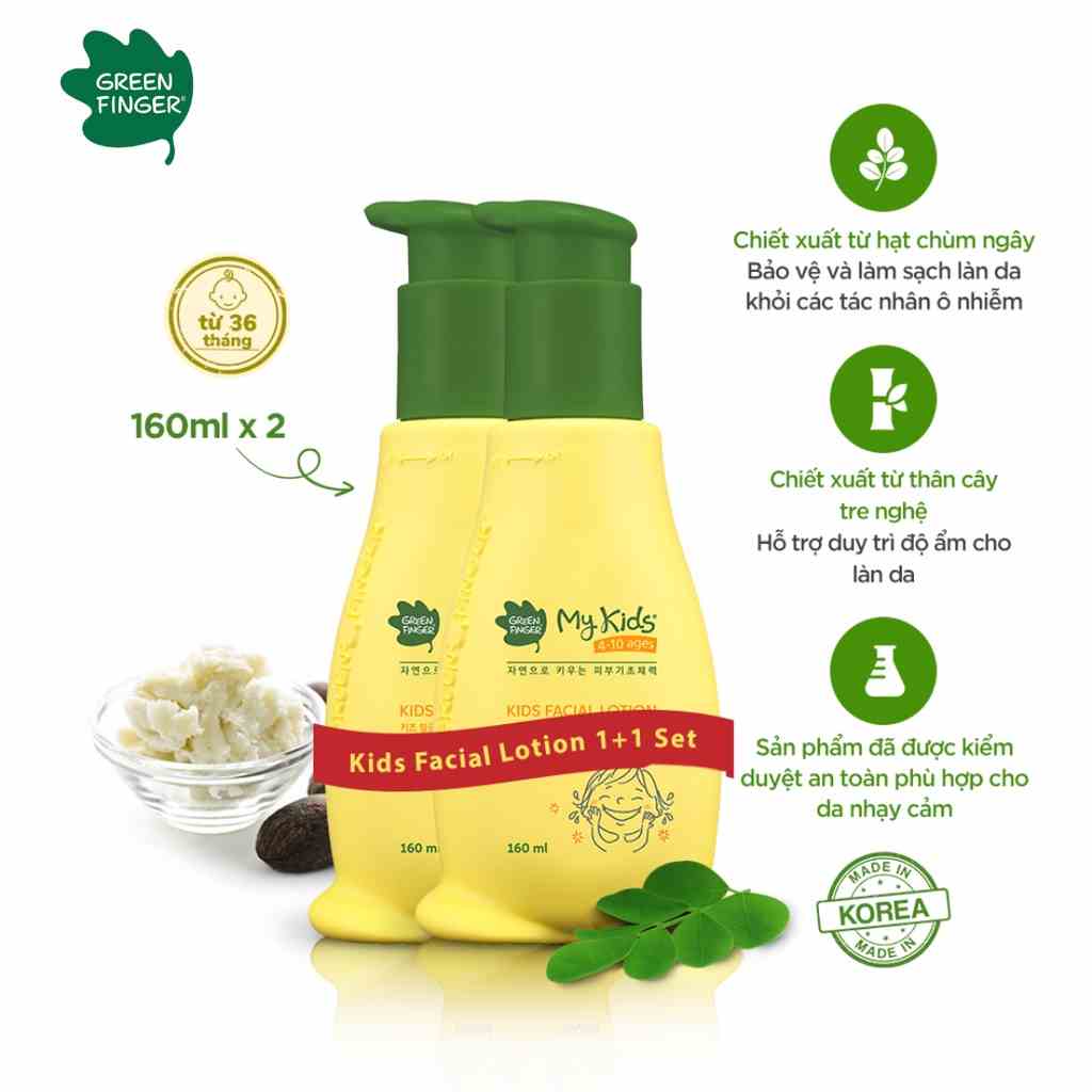 Combo 2 chai Sữa Dưỡng Ẩm Da Mặt Cho Trẻ em (3-10 tuổi) GREENFINGER MY KIDS FACIAL LOTION 160ml