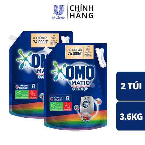 [FMCGMALL -8% ĐH 250K] Combo 2 Túi Nước giặt OMO Matic chuyên dụng Cửa Trước Bền Màu với tinh chất Lựu Tre 3.6kg/túi