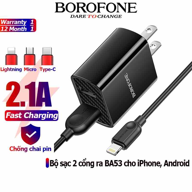 Bộ sạc cáp 2 cổng BOROFONE BA53 dây dài 1m - Chính hãng