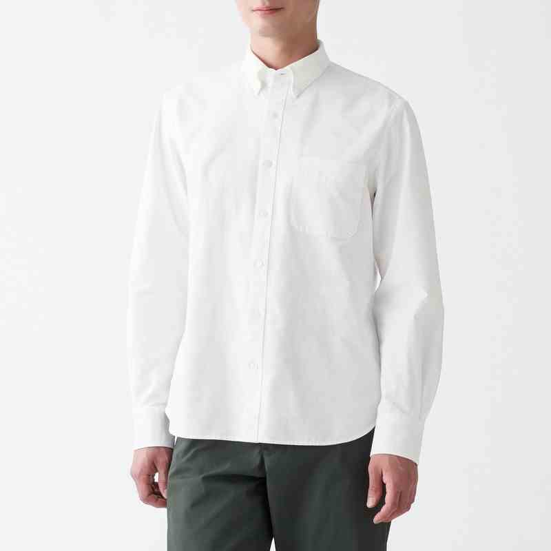 Muji Áo Sơ Mi Vải Oxford Washed Cổ Cài Nút