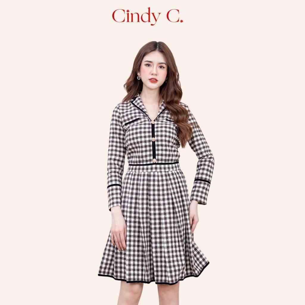 [Mã BMLTA35 giảm đến 35K đơn 99K] Váy dài tay Tanya CINDY C chất liệu dạ Tweed thiết kế sang trọng cao cấp 208