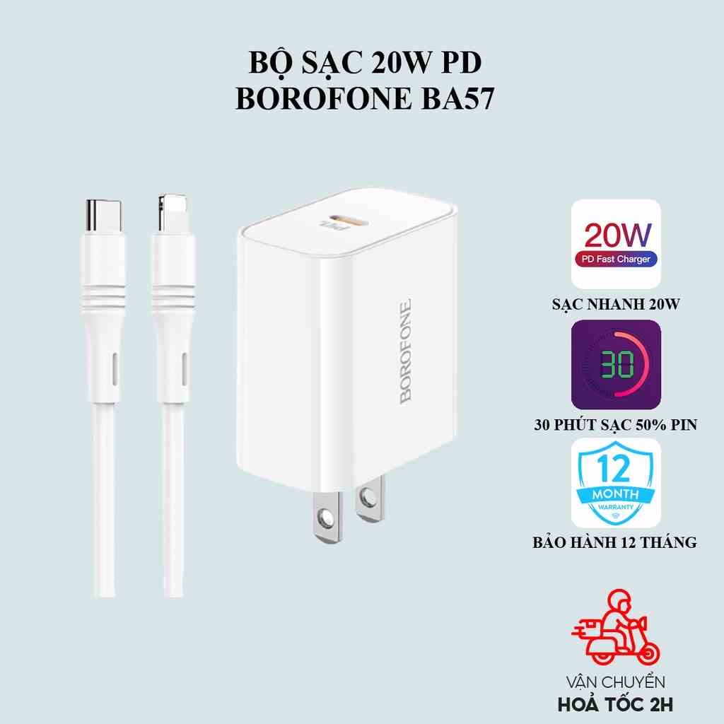 Bộ sạc nhanh Borofone BA57: Củ typeC 20W, dây C-L cho 6 đến 14