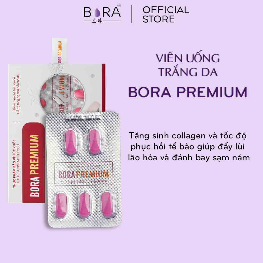 Viên Uống Trắng Da Cao Cấp BORA PREMIUM Giúp Trẻ Hóa Sáng Mịn Làn Da Hộp 20 viên