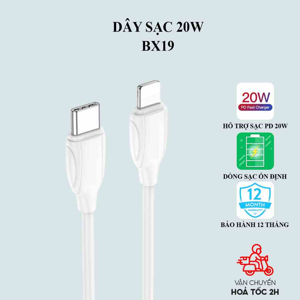 Dây sạc IP 20W Borofone BX19 PD  hỗ trợ truyền dữ liệu, chiều dài 1m/2m