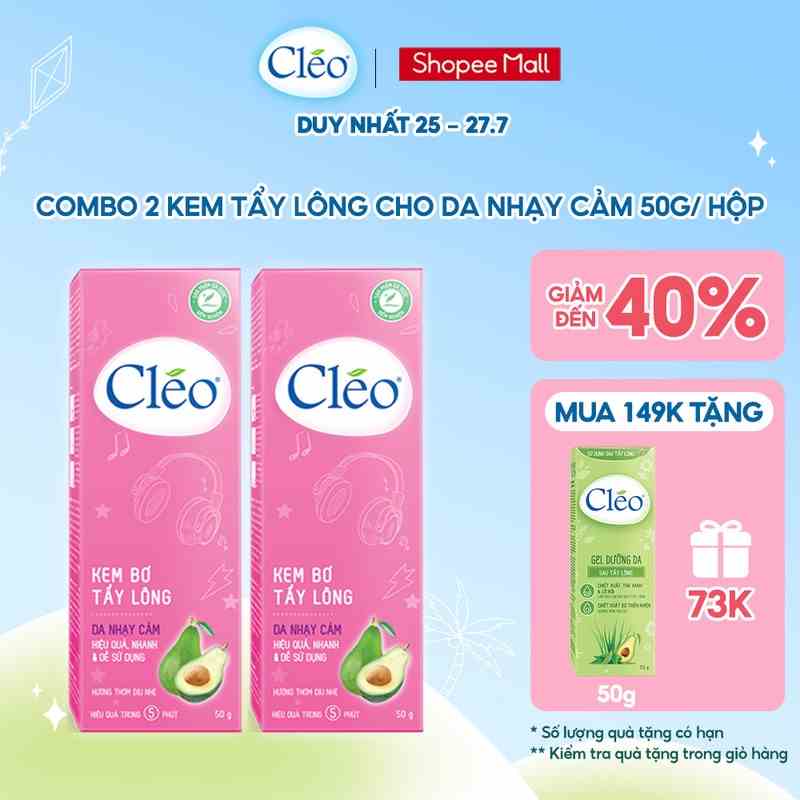 Combo 02 Kem Tẩy Lông Cho Da Nhạy Cảm Cleo Avocado Hair Removal Cream Sensitive Skin 50g