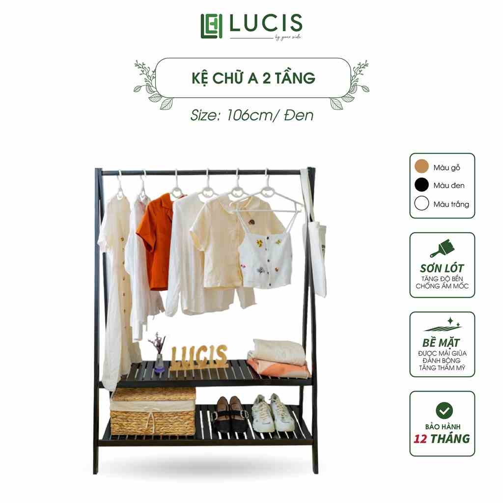 Kệ treo quần áo chữ A 2 tầng màu đen LUCIS size 106cm đa năng phong cách Hàn Quốc