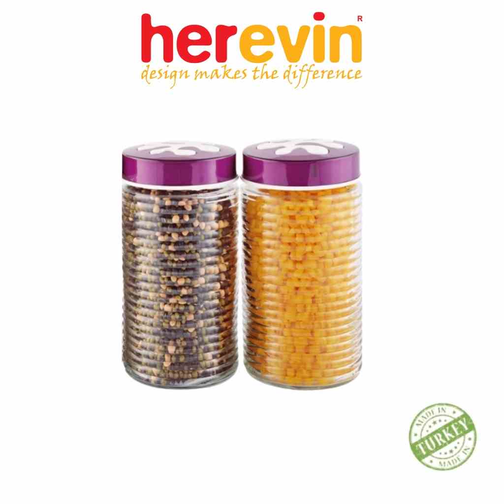 [Mã BMLTA35 giảm đến 35K đơn 99K] Bộ 2 Hũ Thuỷ Tinh Herevin Tròn Sọc Nắp Decor 2L - HEHU135930-804