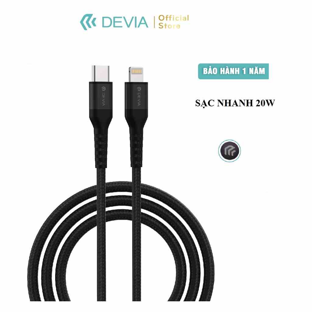 Dây Cáp Sạc nhanh iphone typeC to lightning DEVIA Gracious Series sạc nhanh PD 20W độ dài 1,5 mét dây dù Hàng chính hãng