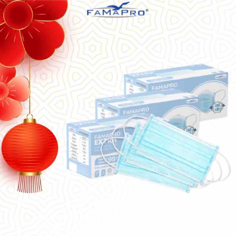 [Extra- COMBO 3- HỘP 50 CÁI] Khẩu trang y tế kháng khuẩn 4 lớp Famapro Extra (50 cái/ hộp)