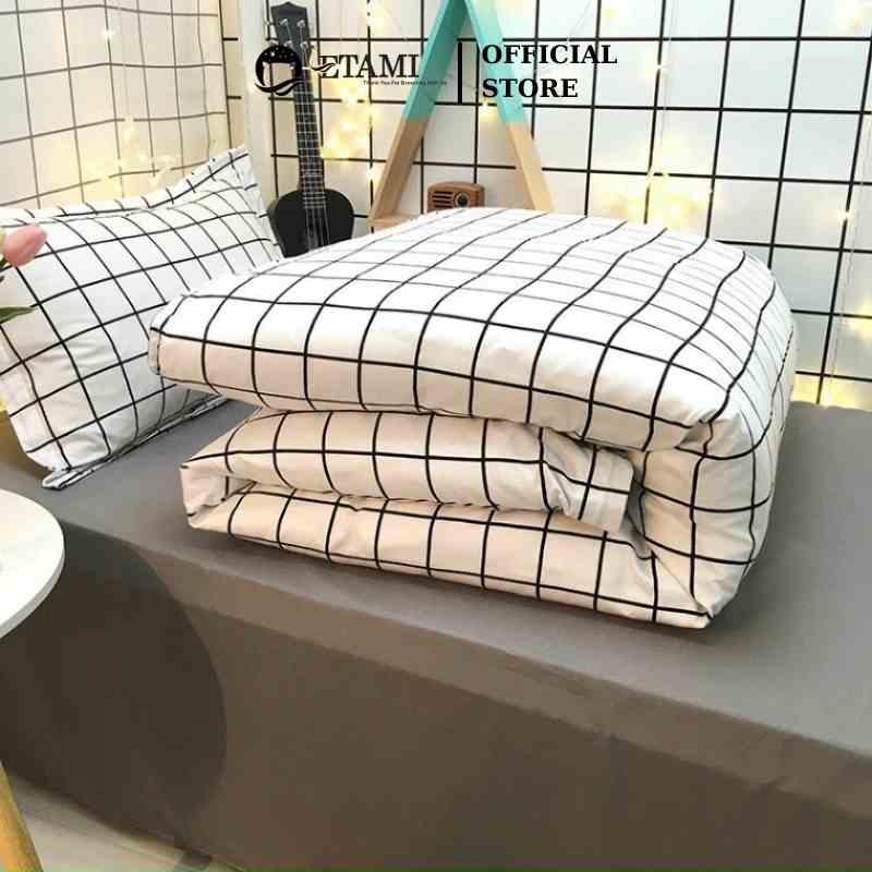 Bộ chăn ga gối  cao cấp ETAMI cotton poly kẻ trắng cute miễn phí bo chun drap giường ga trải giường P12