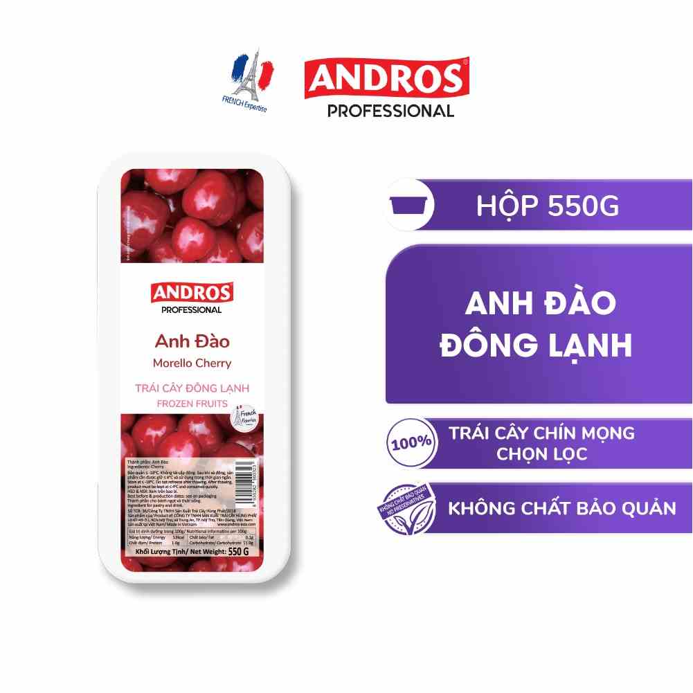 Cherry Đông Lạnh - Không chất bảo quản - Trái cây đông lạnh ANDROS IQF - 550g - [Chỉ giao HCM]