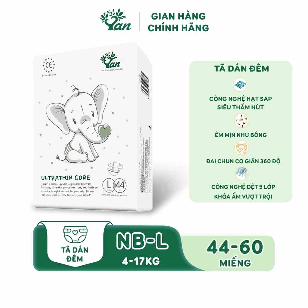 [Mã BMLTB35 giảm đến 35K đơn 99K] Tã dán Angel YAN Ultrathin Core size NB60-S56-M48-L44