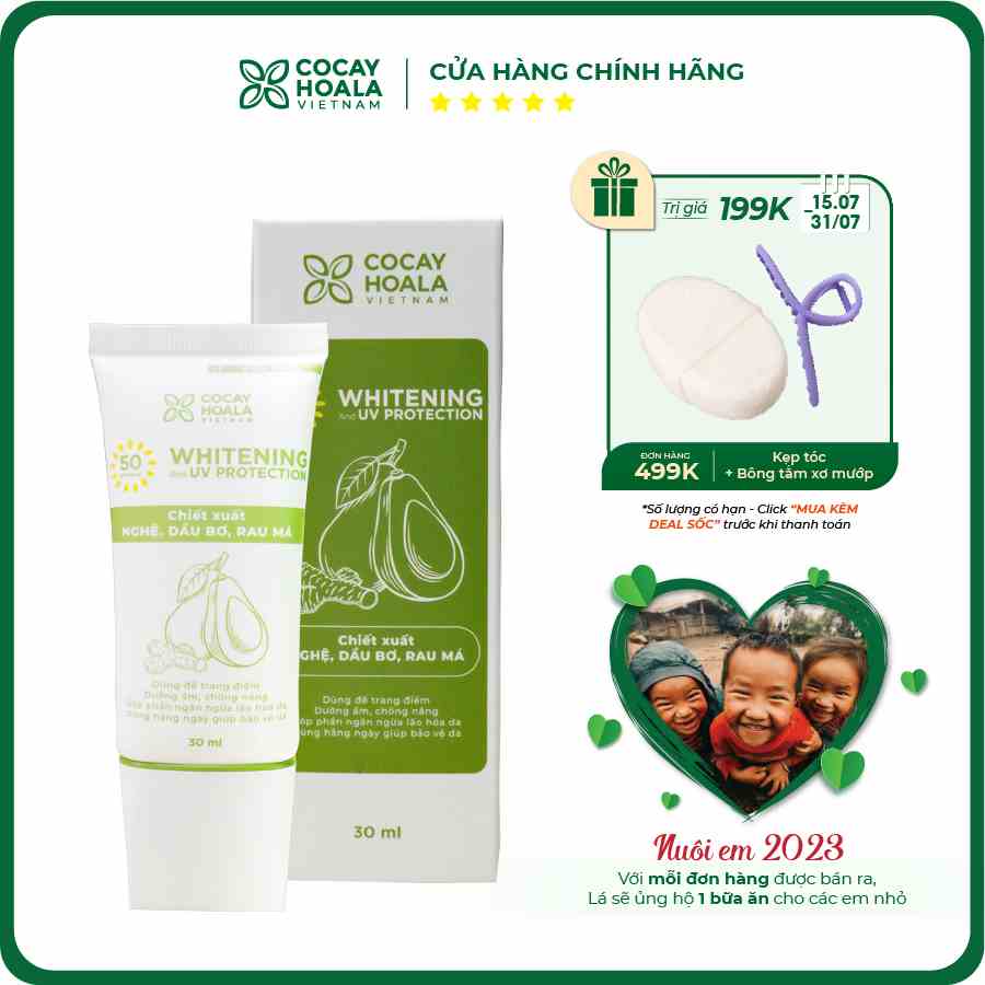 Kem Chống Nắng Bơ Nghệ Cocayhoala chống nước - không bóng dầu nâng tông da - dung tích 30ml