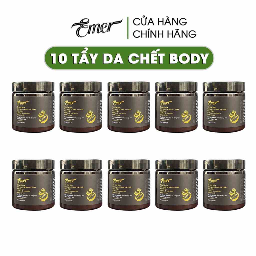 Bộ 10 hộp tẩy tế bào chết body cà phê dừa Emer Garin 200ml x 10 cho da sáng mịn