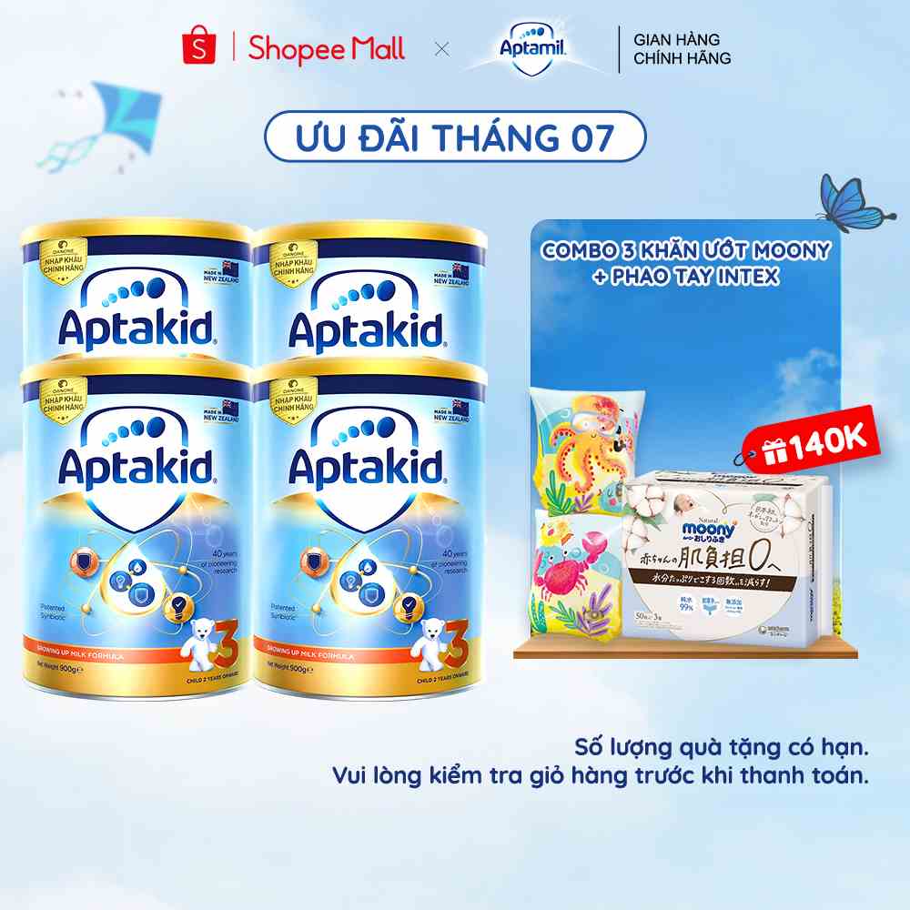 Combo 4 Sữa bột Aptakid New Zealand hộp thiếc 900g cho bé từ 24 tháng