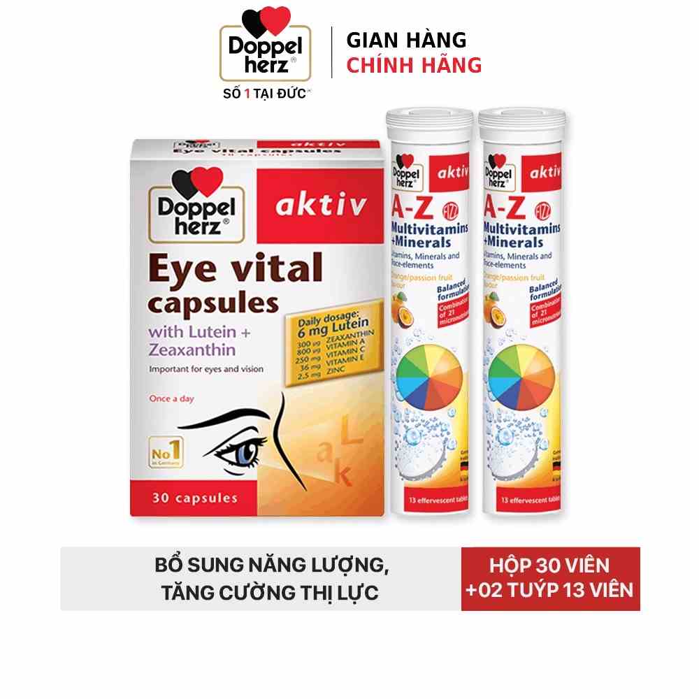 Combo bổ sung vitamin và hỗ trợ tăng cường thị lực Doppelherz Eye Vital (30 viên) + 02 tuýp sủi A-Z Fizz (13 viên)