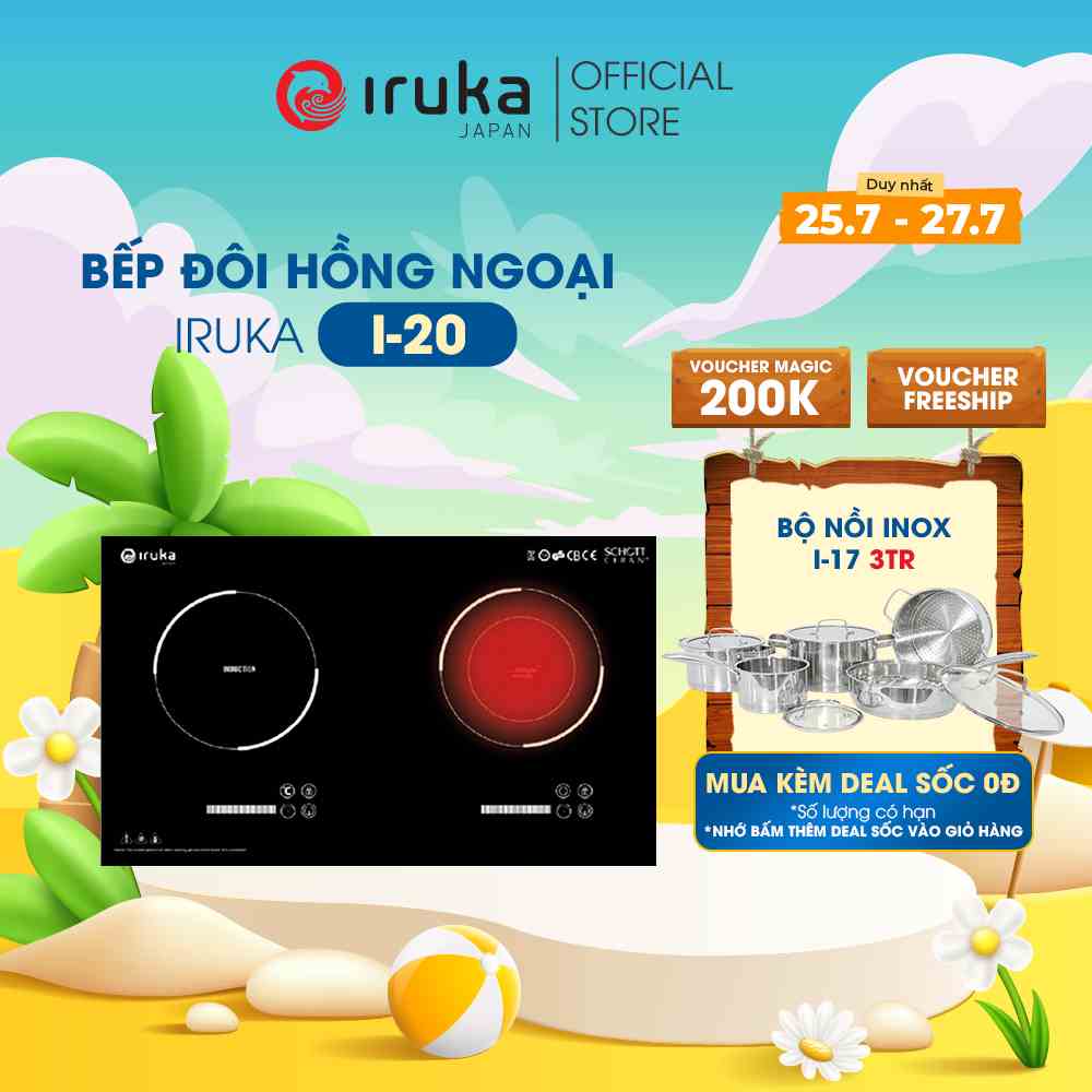 Bếp điện từ đôi kết hợp bếp hồng ngoại Iruka I20 MADE IN THAILAND,công suất 3500W, bảo hành chính hãng 30 tháng