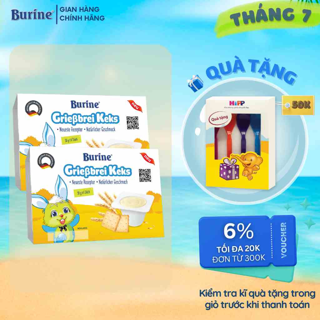 [Có mix vị] Combo 2 vỉ Cháo sữa ăn dặm Burine vị Bích quy dành cho bé từ 6 tháng tuổi - Nhập khẩu 100% từ Đức