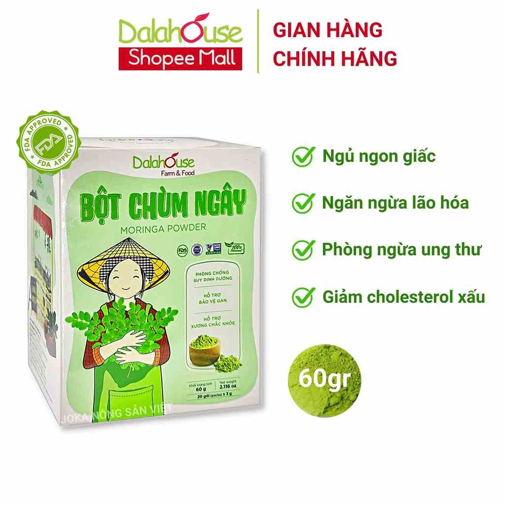 Bột chùm ngây hữu cơ nguyên chất Dalahouse 60g công nghệ sấy lạnh đạt chuẩn Châu Âu