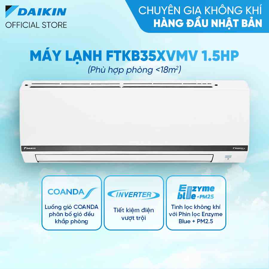 [Mã ELBAU4 giảm 4% tối đa 1TR] Máy Lạnh Daikin Inverter FTKB35XVMV 1.5HP (12000BTU) - Tiết kiệm điện Tinh lọc không khí