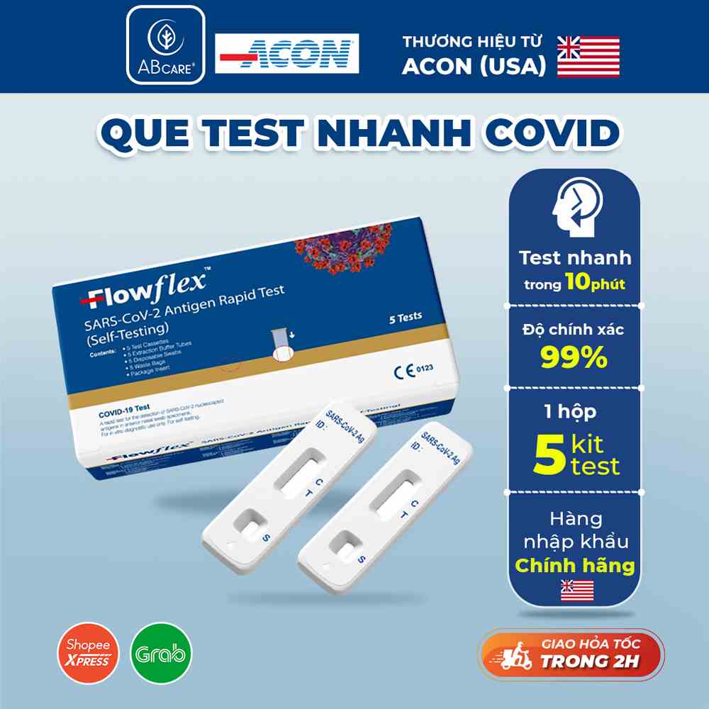 Bộ 5 Kit test covid  Acon Flowflex test nhanh tại nhà - Hàng nhập khẩu chính hãng ACON