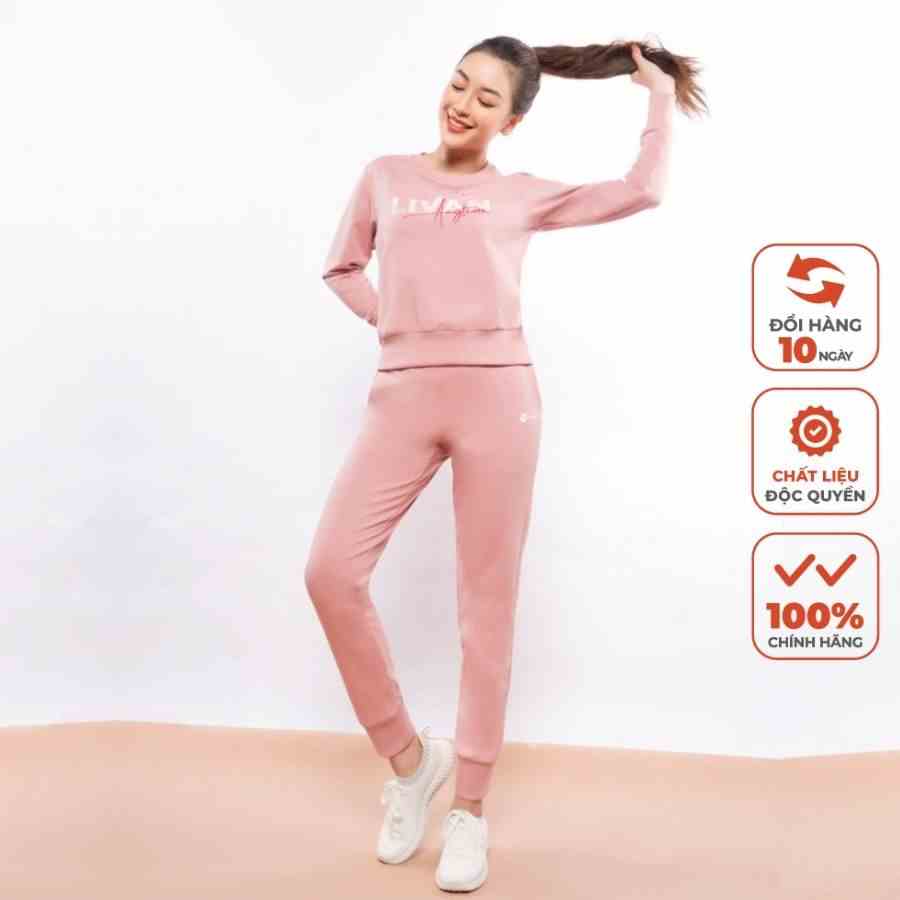 [Mã BMLTB35 giảm đến 35K đơn 99K] Set Áo Nỉ & Quần Jogger Nữ Livan Sport Stay Happy Cao Cấp