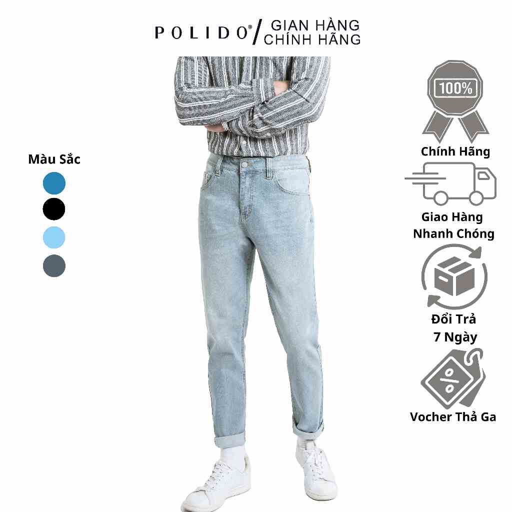 Quần Jeans Trơn Nam Polido Chất Liệu Dày Dặn Form Slimfit Thời Trang Nam Hiện Đại Phong Cách Basic Kiểu Dáng Trẻ Trung