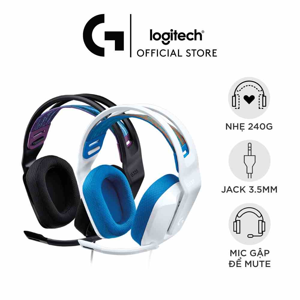 [Mã ELCL7 giảm 7% đơn 300K] Tai nghe game có dây Logitech G335-Jack 3.5mm, Nhẹ 240g, Tương thích PC, PS5, Xbox, 240g