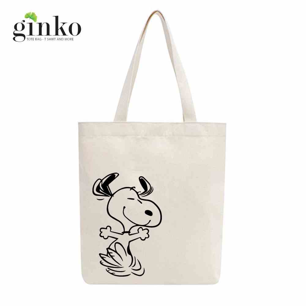 [Mã BMLTA35 giảm đến 35K đơn 99K] Túi tote vải mộc GINKO dây kéo in hình Snoopy and Friends M101