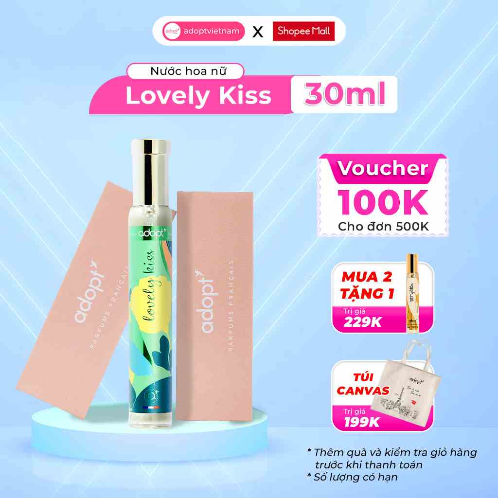 Nước hoa nữ Adopt Lovely Kiss tinh dầu thơm chính hãng Pháp nhẹ nhàng say đắm ngọt ngào lưu hương 12 tiếng