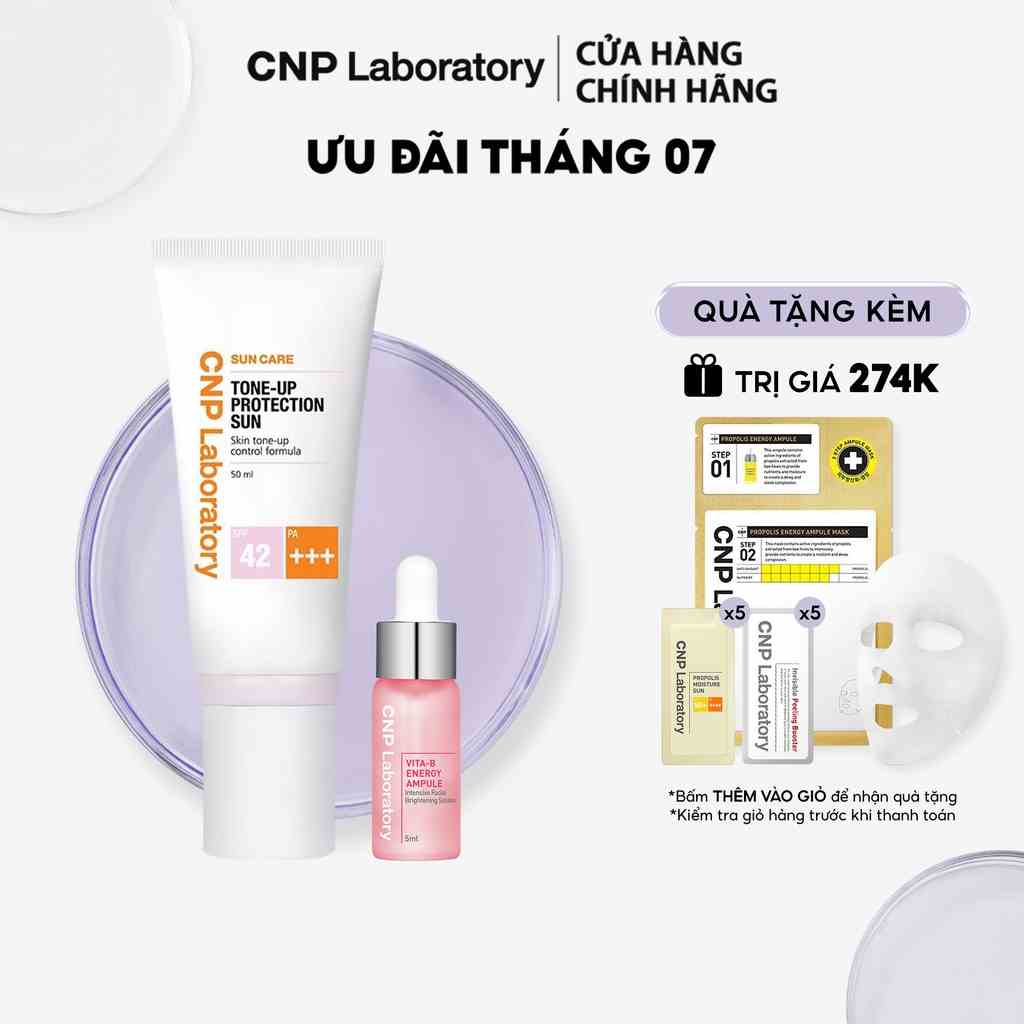 [Mã COSCNBE6 giảm 10% đơn 500K] Combo sáng da Kem chống nắng nâng tông & Mẫu thử Tinh chất Vitamin B CNP Laboratory