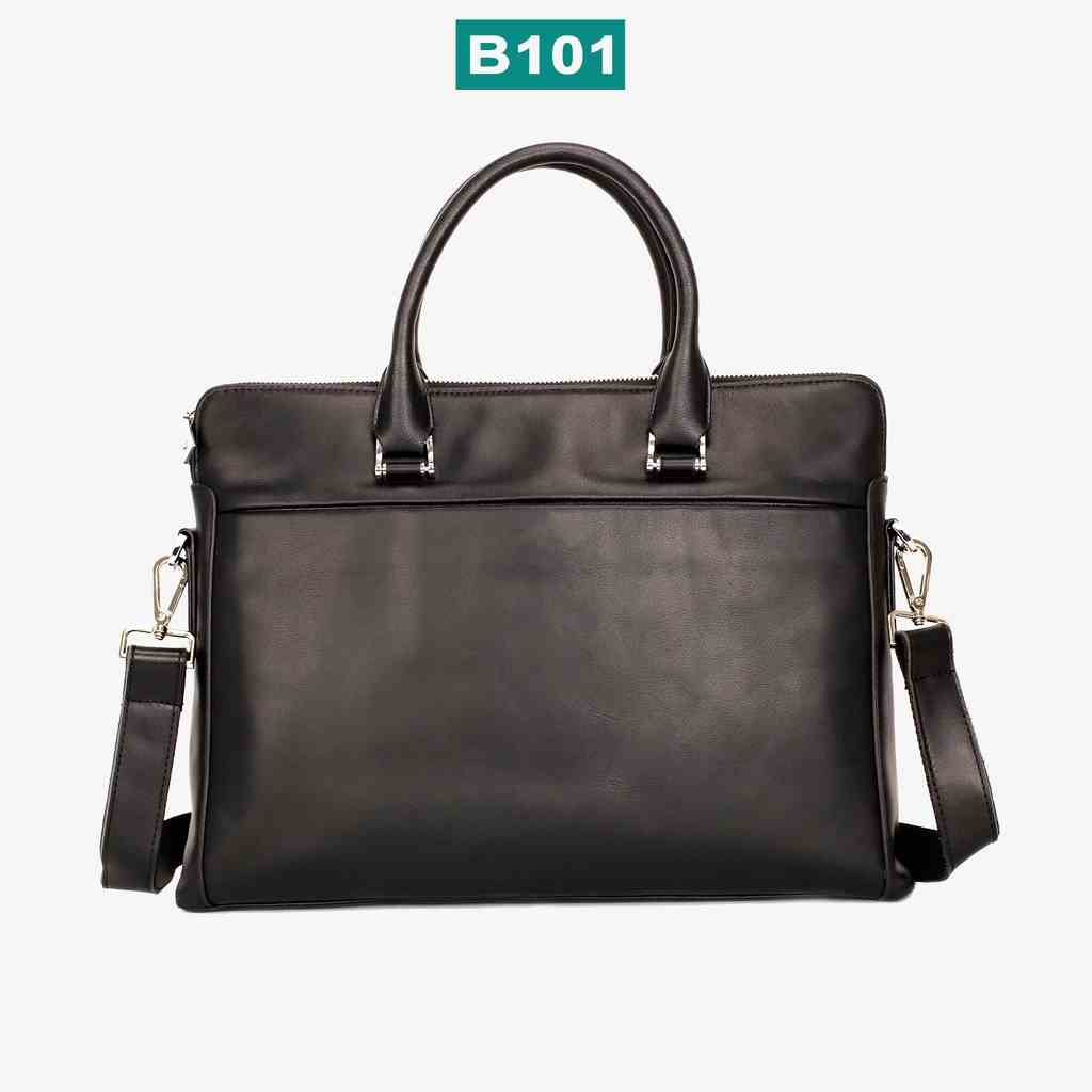 Cặp da cao cấp B101 Bụi Leather, da thật, màu đen, bảo hành 12 tháng