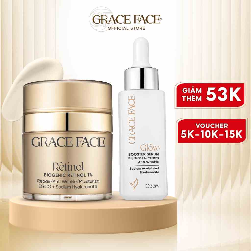 Combo serum siêu HA Glow Booster Serum và kem dưỡng Biogenic Retinol 1% Grace Face 30ml