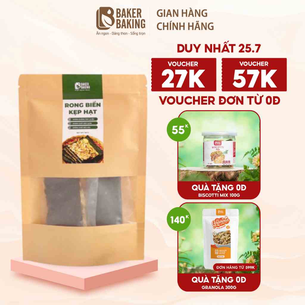 [Mã BMLTB200 giảm đến 100K đơn 499K] Rong biển kẹp hạt Baker Baking tiện lợi cho người tập gym, tăng cơ