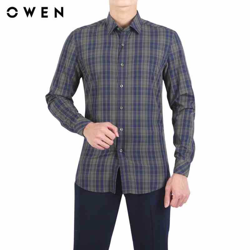 Áo sơ mi dài tay nam Owen Bamboo Slim Fit màu Navy rêu - AS23219D