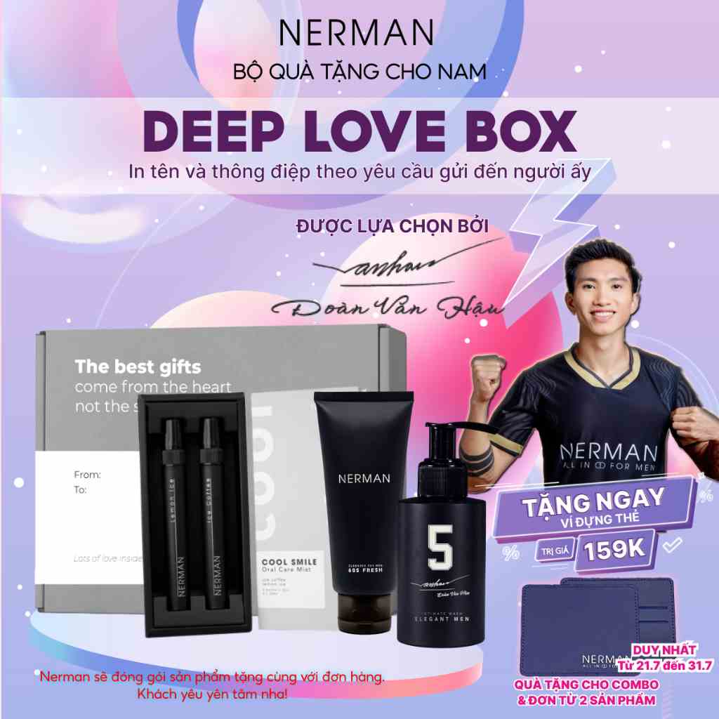 [BẢN GIỚI HẠN]Bộ quà nam giới DEEP LOVE BOX NERMANXịt thơm miệng 10ml/chai & Dung dịch vệ sinh nam