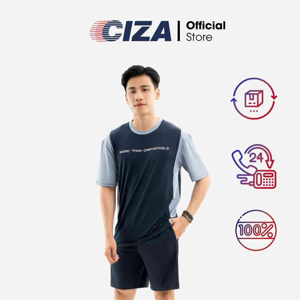 Áo thun thể thao ngắn cộc tay nam CIZA basic cổ tròn dáng rộng cao cấp trẻ trung size S M L XL màu navy ATNR59