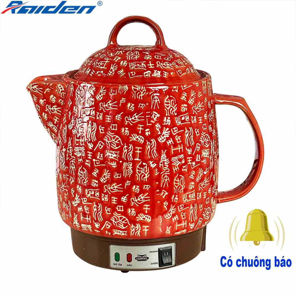 Siêu thuốc điện 3.3L Ladomax HA-8833 thân gốm tráng men, tự động ngắt khi thuốc còn 1 chén, có chuông reo - Màu Đỏ