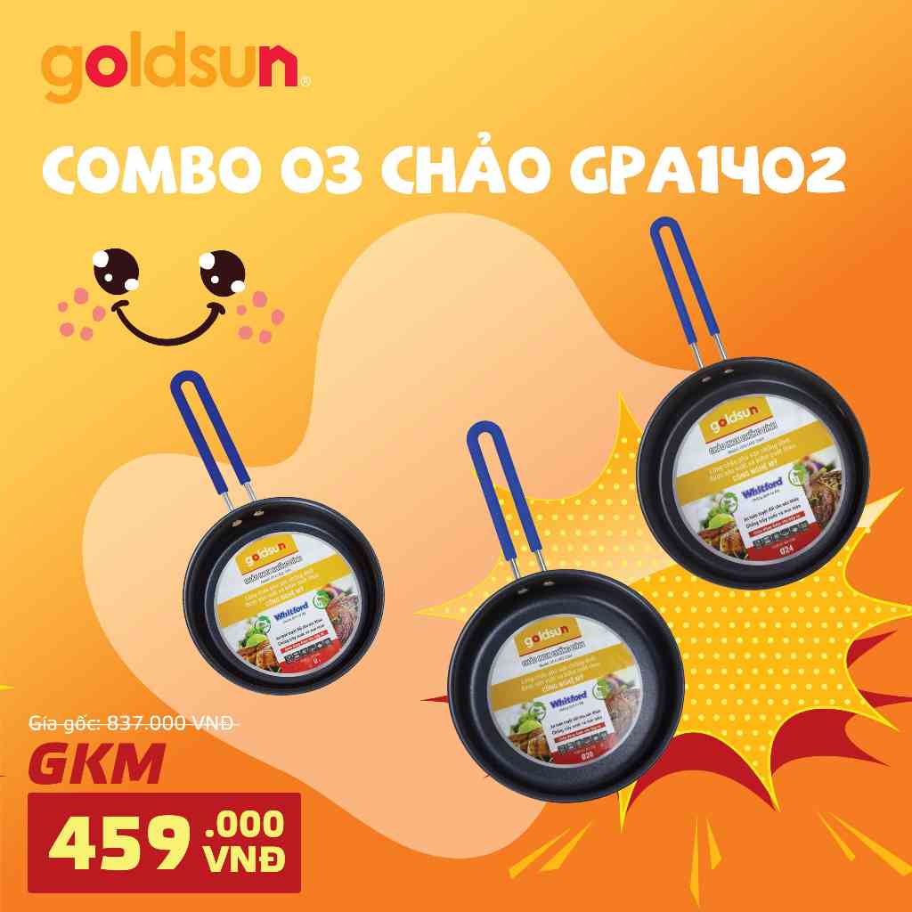 [Mã BMLTB35 giảm đến 35K đơn 99K] COMBO-003 Bộ 3 chảo inox Goldsun chống dính dùng được cho bếp từ GPA1402 (18-20-24)